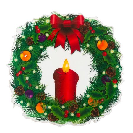 GERSON Red Wreath Window Cling Candle Indoor Christmas Decor 45296